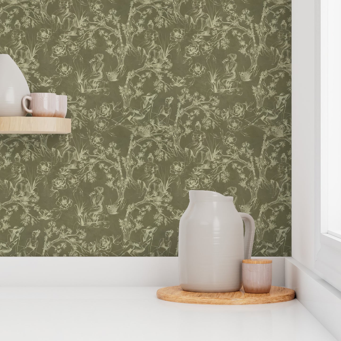 Montague Wallpaper in Olive