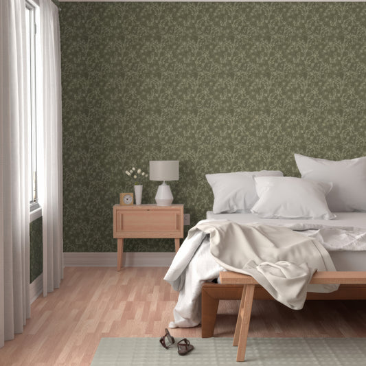 Montague Wallpaper in Olive